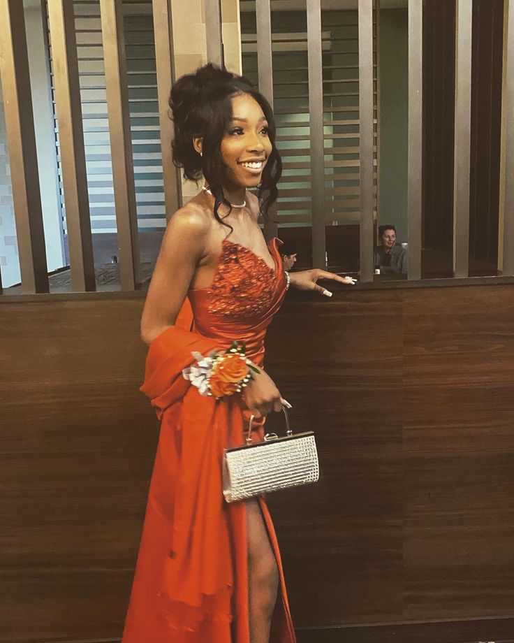 Black girl prom dress Burnt Orange Formal Evening Dress  fg7626