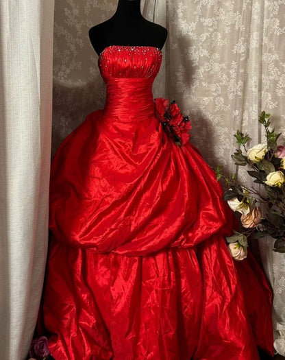 A Line Red Strapless Vintage Prom Dress Long Evening Dress   fg8034