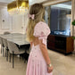 Pink Elegant Short Sleeves Prom Dress Evening Gown   fg7614