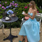 2 Pieces Sleeveless Light Sky Blue Satin Prom Dress      fg5913