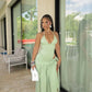 Green Halter Evening Party Gowns Casual Dress     fg6678