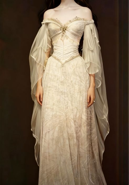 Vintage Bridal Gown A line Off The Shoulder Ivory Lace Wedding Dresses Bridal Gowns fg8311