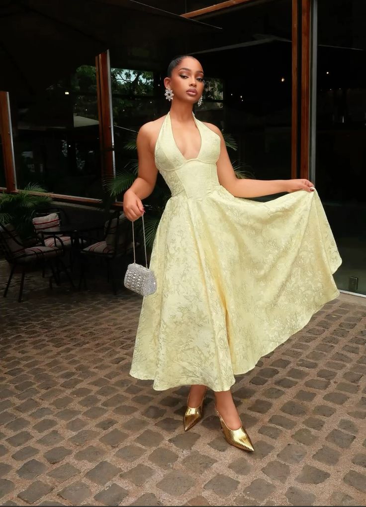 Yellow Halter Formal Dress Party Dress Long Evening Dress Prom Dresses    fg7820