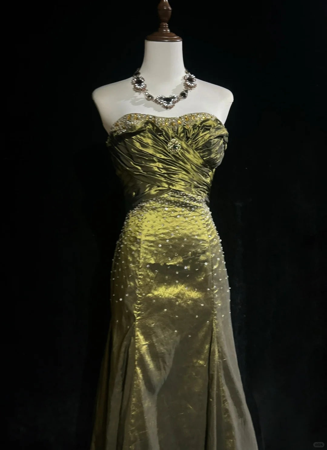 Vintage Green Strapless Long Prom Party Dress Long Evening Dress   fg8083