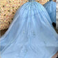 Sparkly Sky Blue Quinceanera Dress Ball Gown Appliques Beading Sequins Sweet 15 16 Dress      fg6627