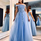 Off the shoulder applique tulle prom dresses beaded long evening dress     fg6741
