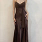 Spaghetti Straps Coffee Brown Formal Party Dress          fg6194