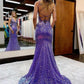 Sheath/Column V-Neck Court Train Sequins Prom Dresses      fg6213