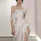 Off-The-Shoulder Satin High Split Twist Front Train Dresses For Wedding     fg6444