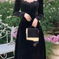 Vintage Balck Long Sleeve Dress Woman Elegant Fashion Velvet Midi Dress     fg6635