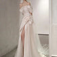 Off-The-Shoulder Satin High Split Twist Front Train Dresses For Wedding     fg6444