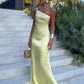 Yellow One Shoulder Prom Dresses, Evening Dress, Floor Length Party Gowns     fg6565