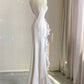 White Sheath Halter Backless Wedding Dress    fg3671