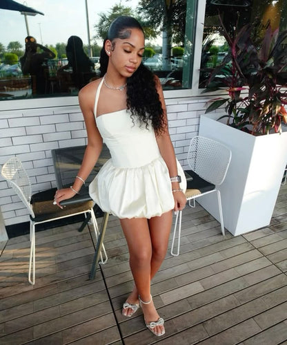 White Birthday Dress Homecoming Dress Short Party Dress    fg7733