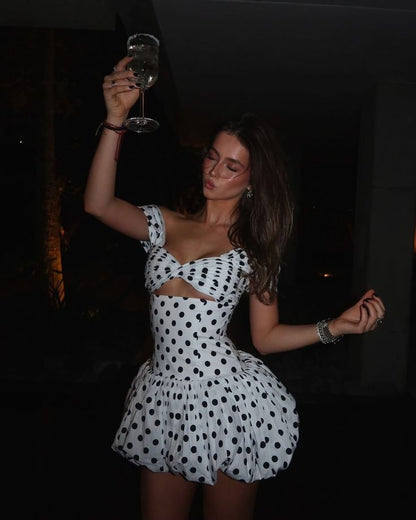 A Line Off Shoulder Polka Dots Homecoming Dress Short Evening Dress Cocktail Dresses Short Party Dress   fg7962