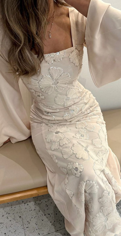Square Neck Long Sleeves Prom Dresses Formal Evening Dress  fg7597