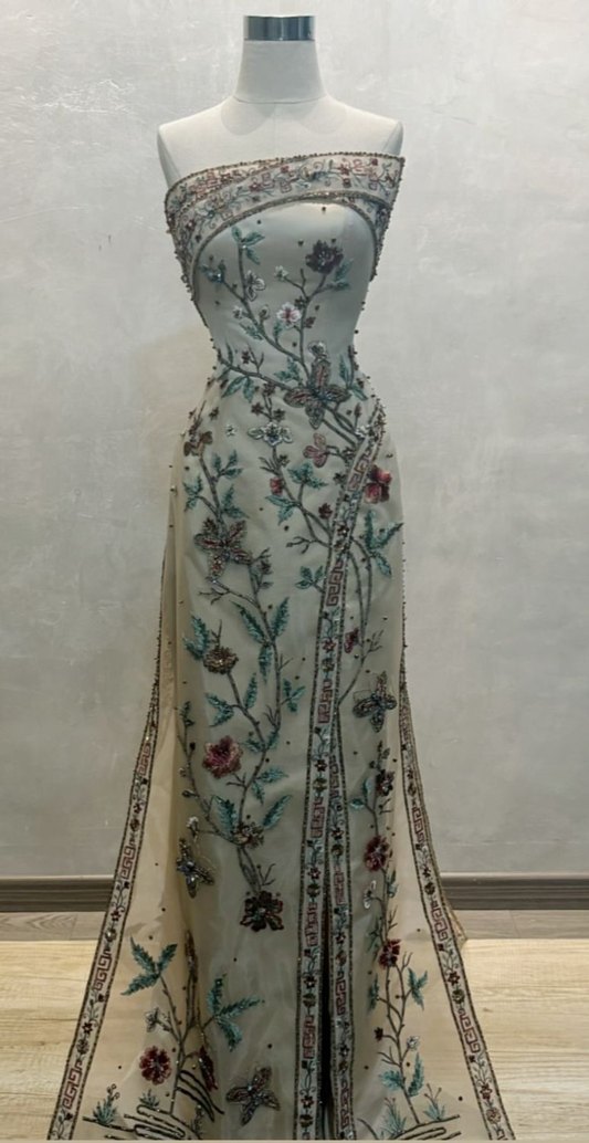 Beaded Flower Long Prom Dress Charming Formal Party Dress fg8313