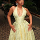 Yellow Halter Formal Dress Party Dress Long Evening Dress Prom Dresses    fg7820