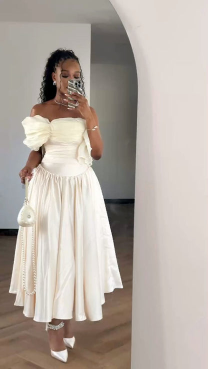 Ivory Off Shoulder Evening Dress New Arrive Prom Dresses   fg7572