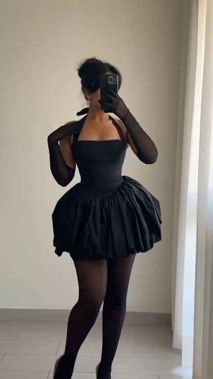 A Line Black Halter Birthday Outfit Short Evening Dress Cocktail Dresses Short Party Dress   fg7984