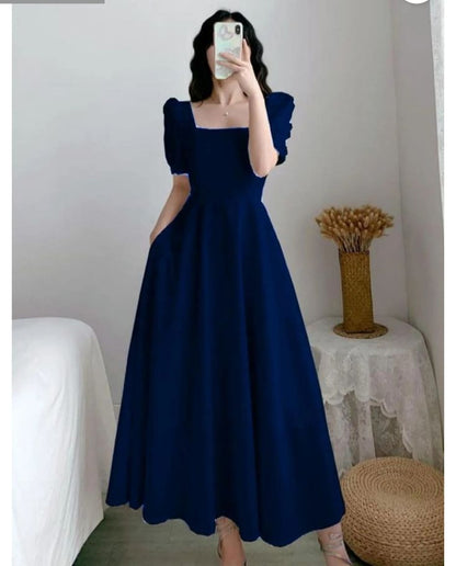 A Line Blue Short Sleeves Prom Party Dress Long Evening Dress   fg8072