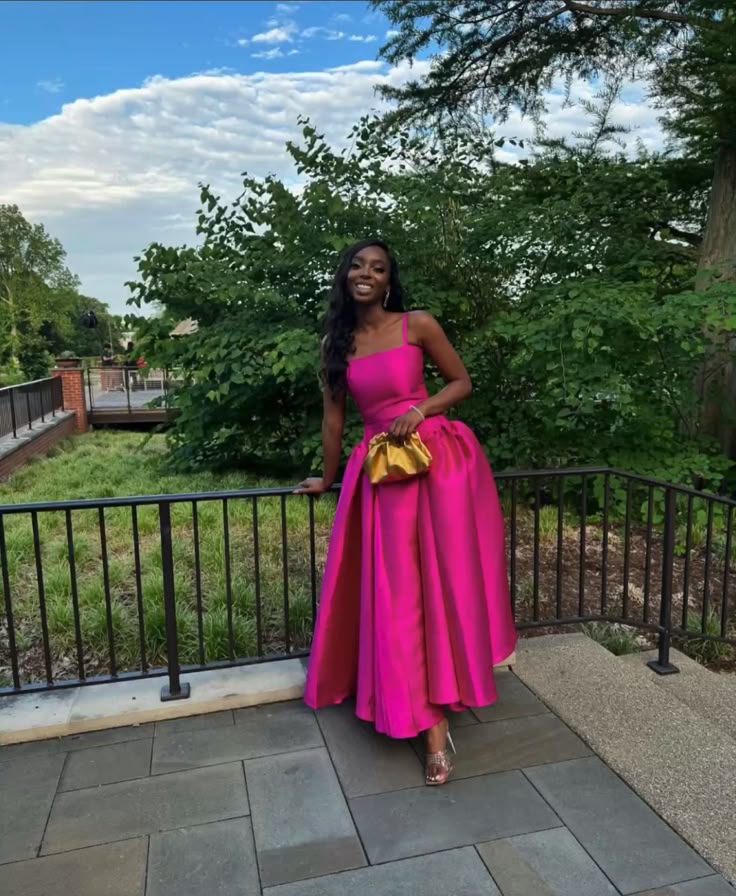 Fuchsia Spaghetti Straps A-Line Satin Long Formal Party Dress    fg7476