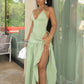 Green Halter Evening Party Gowns Casual Dress     fg6678