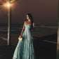 A Line Shinny Tulle Spaghetti Straps Sleeveless Long Evening Prom Dress   fg7586