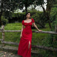 Red Party Dress Long Evening Dress Vintage Prom Dress    fg8144