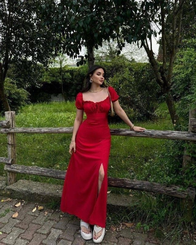 Red Party Dress Long Evening Dress Vintage Prom Dress    fg8144