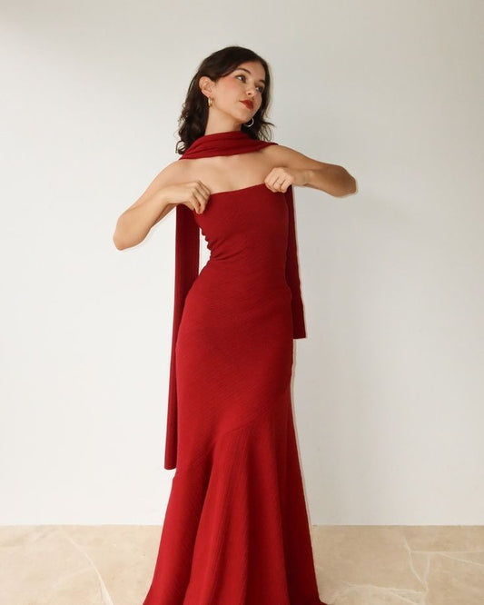 Strapless Mermaid Red Long Prom Dress Evening Dresses        fg6686