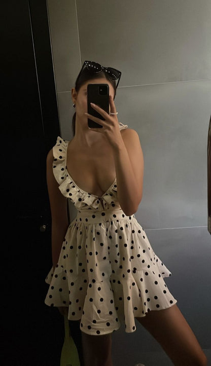 Sexy Black Polka Dots Short Evening Dress Short Party Dress    fg7811