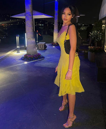 Sexy Women Dress New V Neck Yellow Evening Party Dresses  fg7788