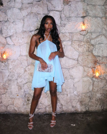 Blue Halter Sexy Dress, Summer Women's Short Party Dress   fg8188