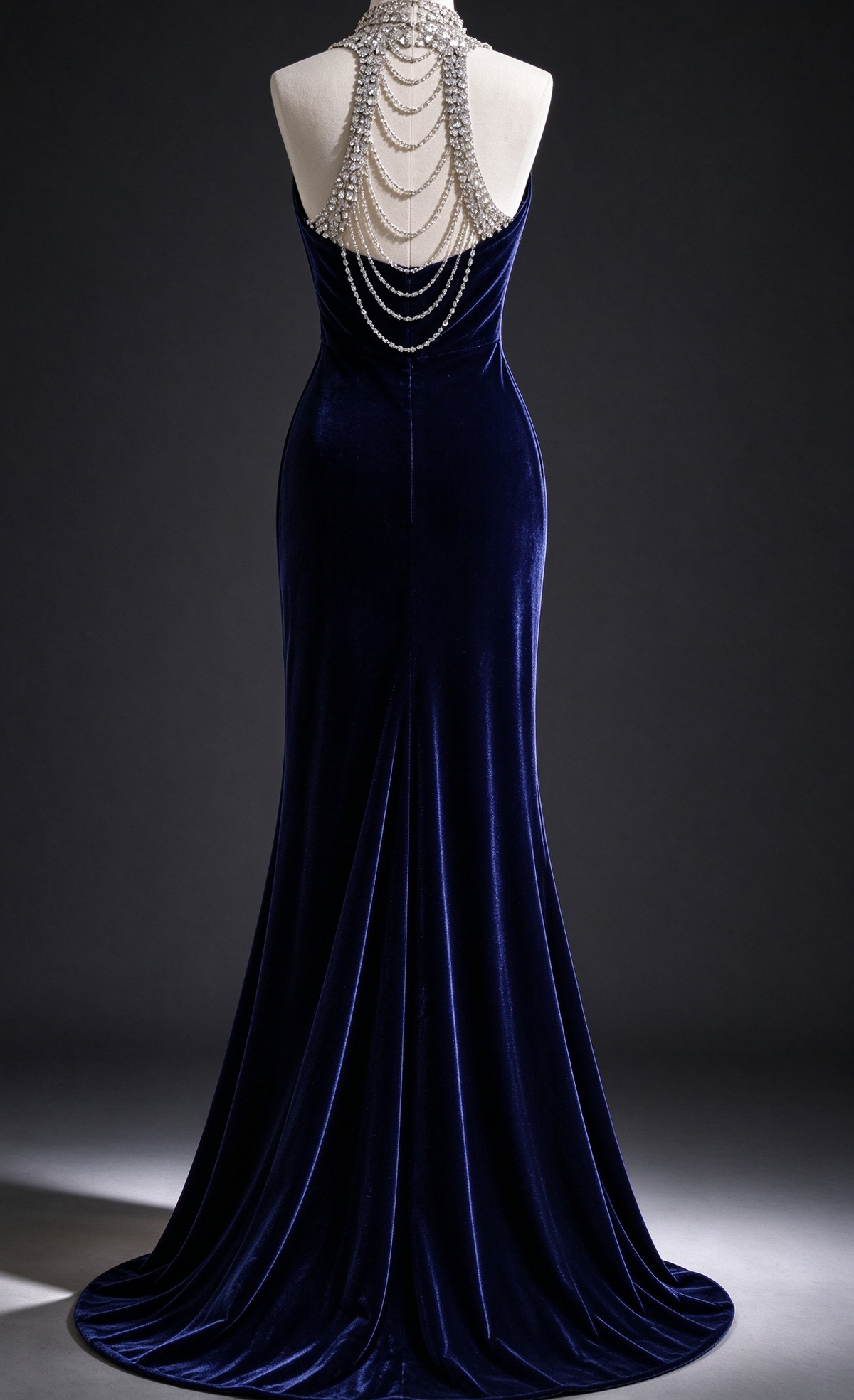 Navy Blue Velvet Mermaid Evening Gown  fg8981
