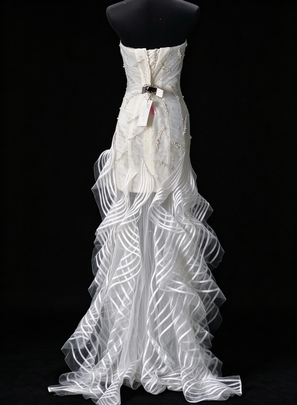 Halter White Mermaid Tulle Wedding Dress with Beaded Details & Ruffled Skirt fg8940