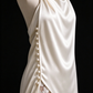 Ivory Satin Halter Wedding Dress With Lace Slit & Pearl Buttons fg8984