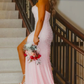 Pink Strapless Beaded Scoop Side Slit Mermaid Long Prom Dress fg8304