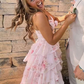 Pink A-Line Strapless Empire-Waist V-Neck Ruffles Print Prom Dress fg8301