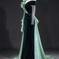 Dark Green Velvet Mermaid Evening Gown With Light Green Ruffled Satin, Beaded Illusion Neck & Sheer Tulle Sleeves fg8987