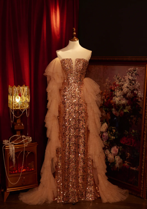 Buntes Meerjungfrau-Partykleid mit Pailletten und langen Abschlusskleidern fg8362