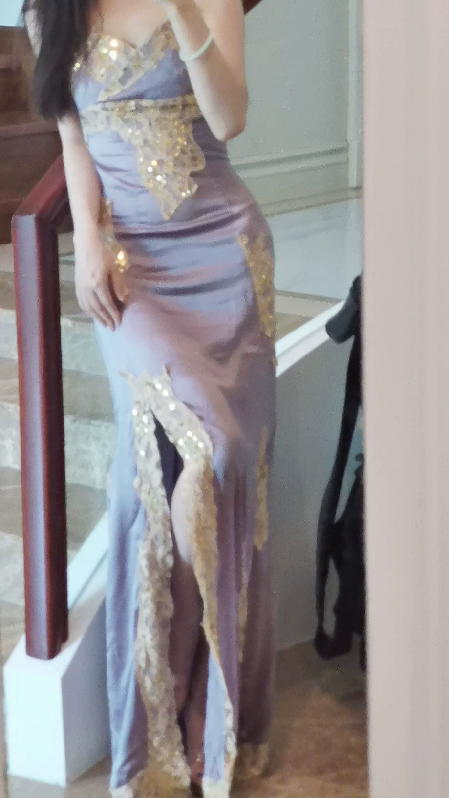 Elegant Satin Long Prom Dress With Split Vintage Evening Dress With Lace Applique fg8256