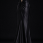 Black Satin Mermaid Evening Gown With Colorful Floral Embroidery & Deep V Back fg8985