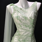 Sage Green Lace Appliqué Mermaid Tulle Evening Dress with Draped Tulle Sash & Deep V Back fg8944