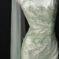 Sage Green Lace Appliqué Mermaid Tulle Evening Dress with Draped Tulle Sash & Deep V Back fg8944
