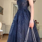 Blue A Line Lace Appliques Prom Dress Elegant Evening Gown fg8512