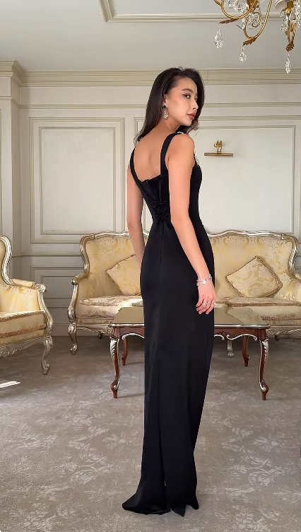 Robe de soirée longue noire style sirène sexy fg7763