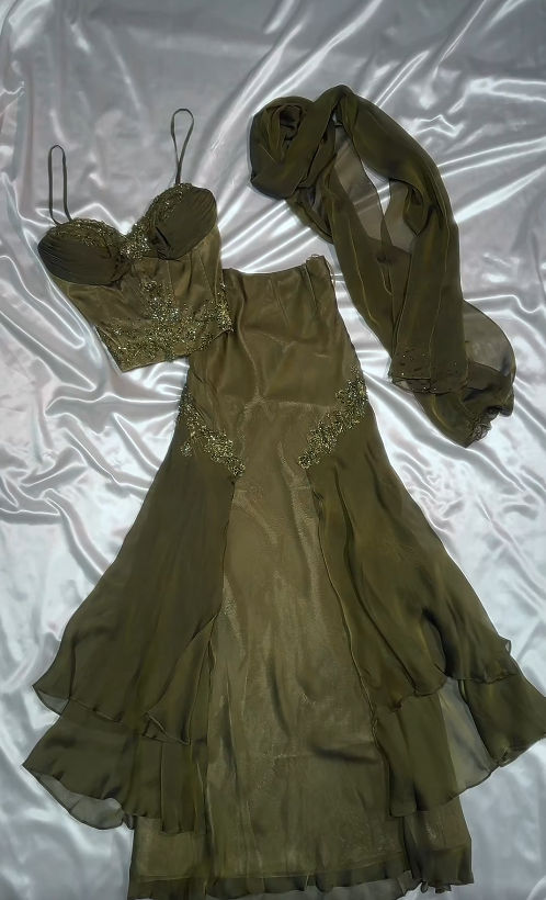 Vintage Spaghetti Strap Corset Two-Piece Prom Dresses Chiffon Green Evening Dresses fg8475