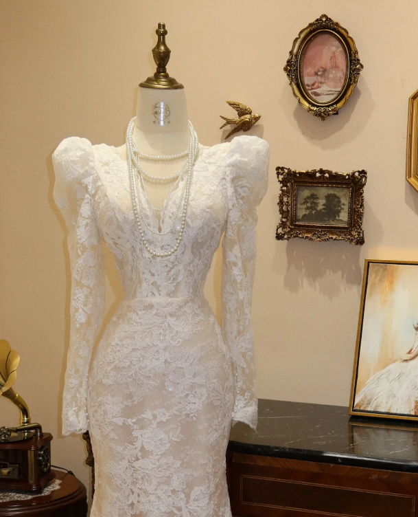 Lace Long Sleeves Wedding Dress White Modest Wedding Gowns fg8665