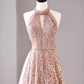 A Line High Neckline Sequin Long Evening Dress Beads Prom Dress fg8577
